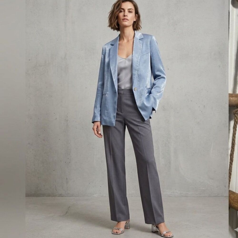Vince Satin Blazer 4 Business Career Wedding Quiet Luxury Blue Drapey Boyfriend